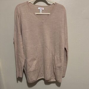 Women's Tan V-Neck Sweater